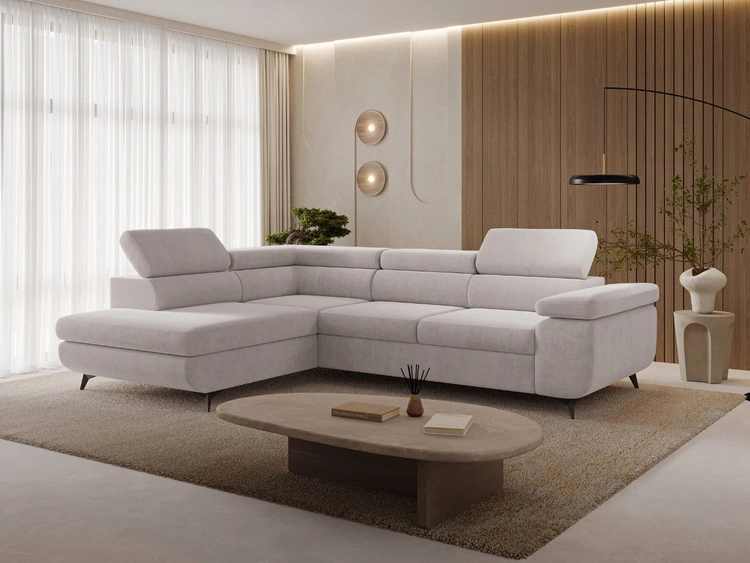 Ecksofa L-Form mit Schlaffunktion und Bettkasten Argon Links Grau