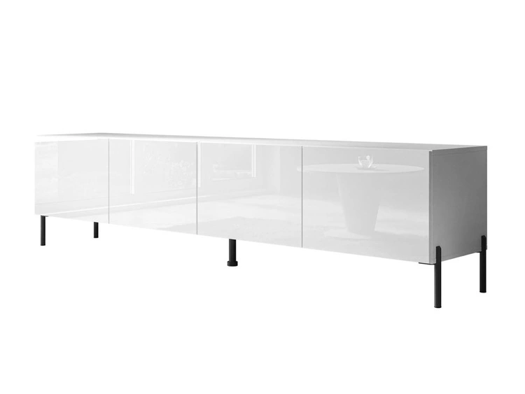 TV-Lowboard mit Türen auf Schwarzen Metallbeinen 200 cm Nodoo Weiß Hochglanz