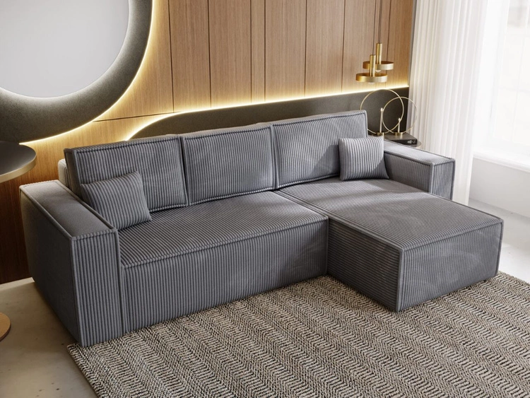 Ecksofa L-Form mit Schlaffunktion und Bettkasten Prato XL Dunkelgrau