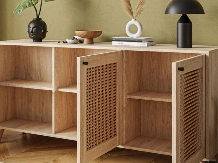 Drehtürkommode mit Flechtmuster im Boho-Stil Bellance Eiche Puccini