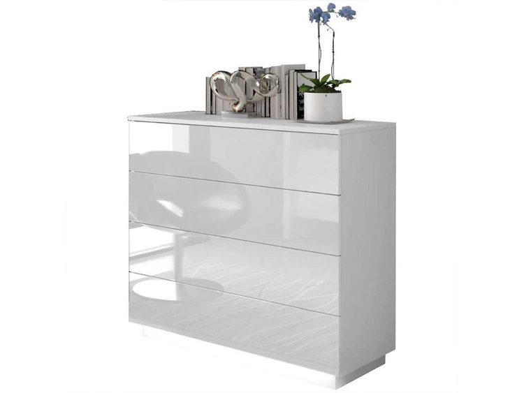 Kommode mit vier Schubladen und LED-Beleuchtung Nuveo Weiß Hochglanz