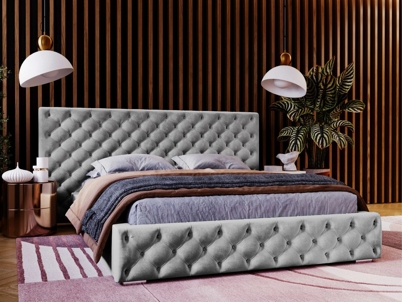 Polsterbett mit Bettkasten und Lattenrost 160x200 Madera Grau