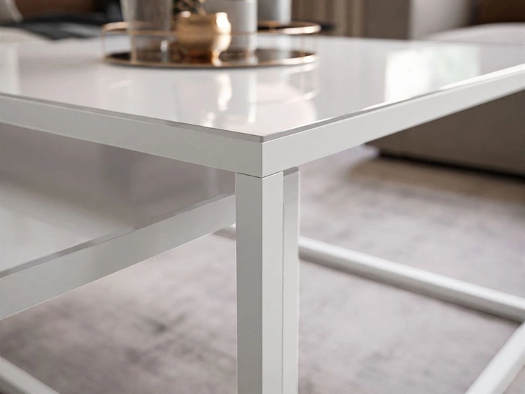 Couchtisch auf weißem Gestell mit Glasplatte Asumi Weiß 39x45