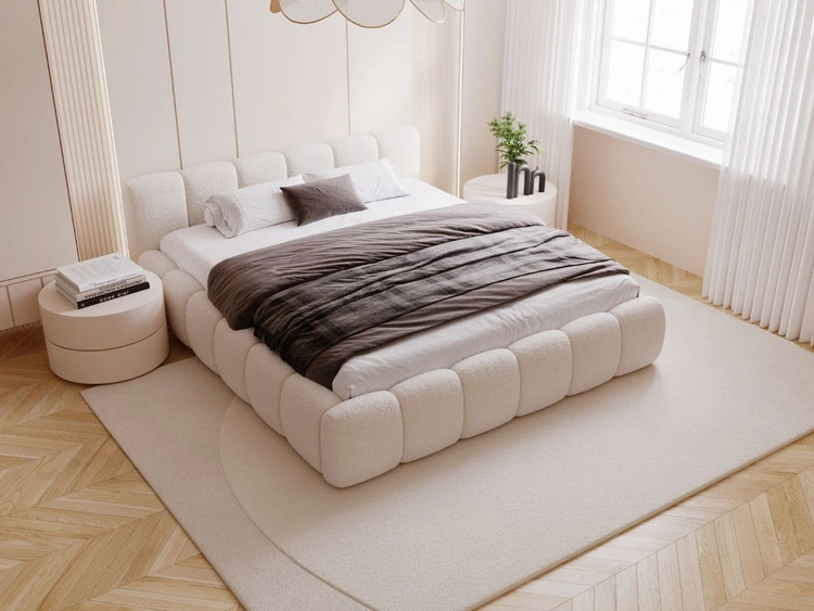 Polsterbett mit Bettkasten und Lattenrost 200x200 Cloud Low Bouclé-Stoff Beige