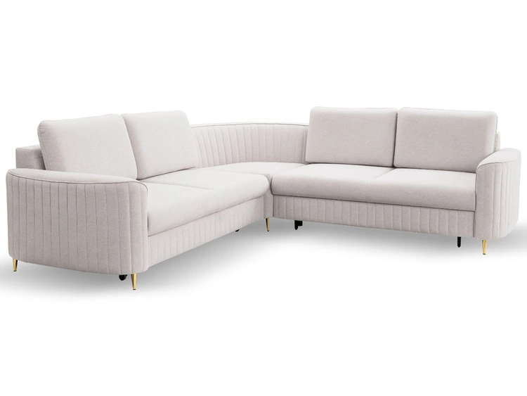Ecksofa L-Form Links mit Schlaffunktion und Bettkasten Limon Creme