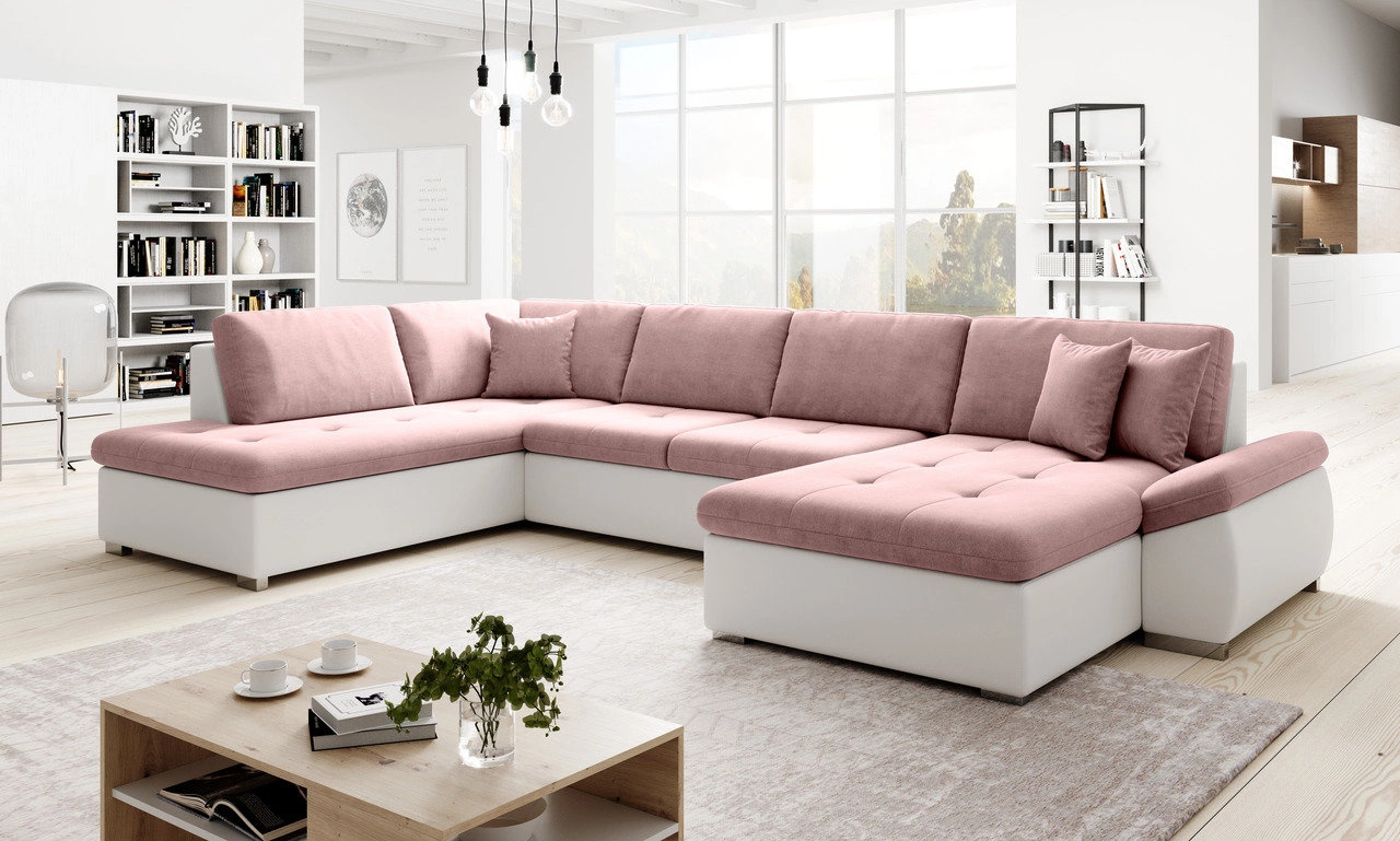 Ecksofa U-Form links Moni - Rosa + Weiss