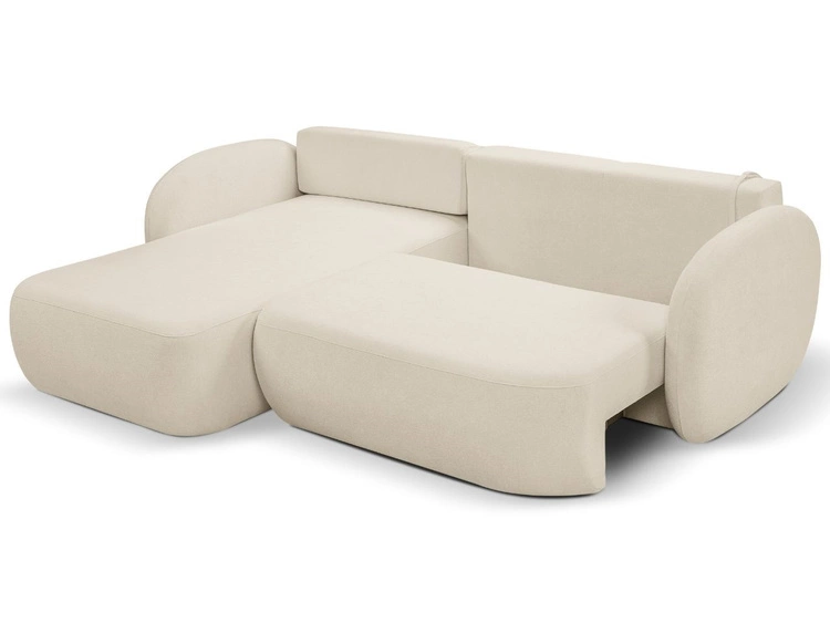 Ecksofa L-Form Links mit Schlaffunktion und Bettkasten Oreo Beige