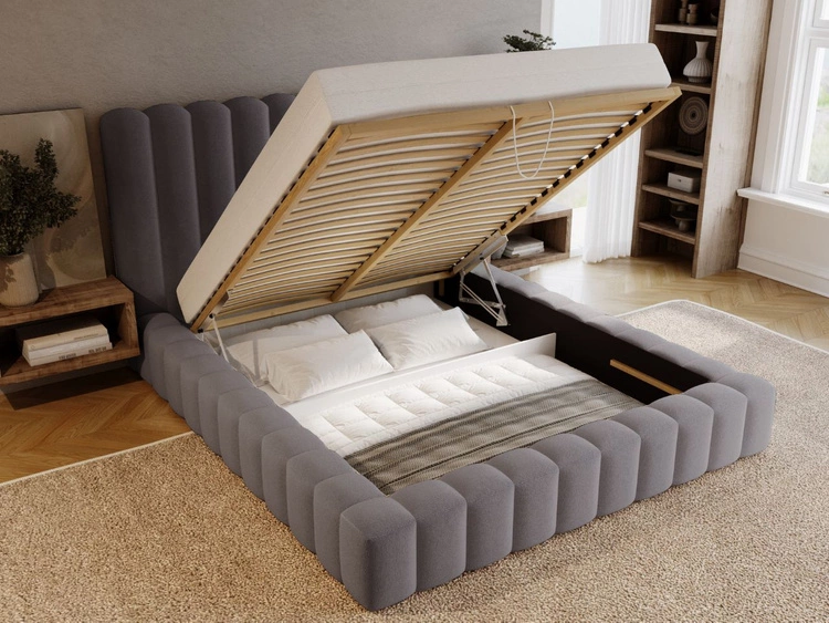 Polsterbett mit Bettkasten und Lattenrost 120x200 Rotto Grau