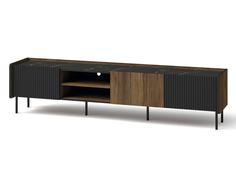 TV-Lowboard mit Türen 200 cm Pascale Nussbaum Warmia, Schwarz