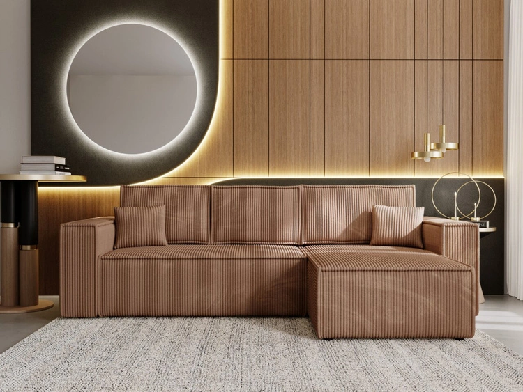 Ecksofa L-Form mit Schlaffunktion und Bettkasten Prato XL Braun Rechts