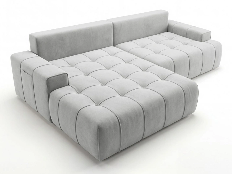 Ecksofa L-Form mit Schlaffunktion und Bettkasten Tulio Links Grau
