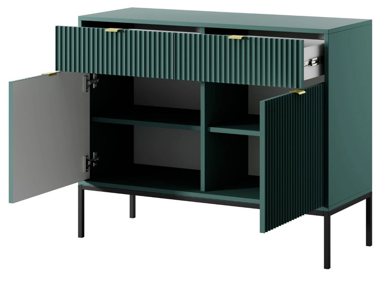 Kommode mit Türen und Schubladen Amber Grün, Schwarz Frame