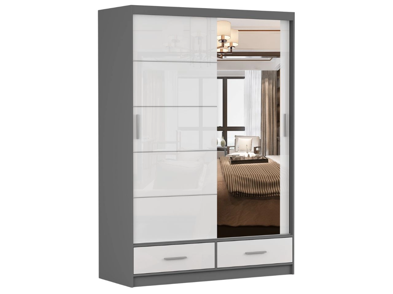 Kleiderschrank mit Spiegel 150 cm Fiore Grau, Weiß