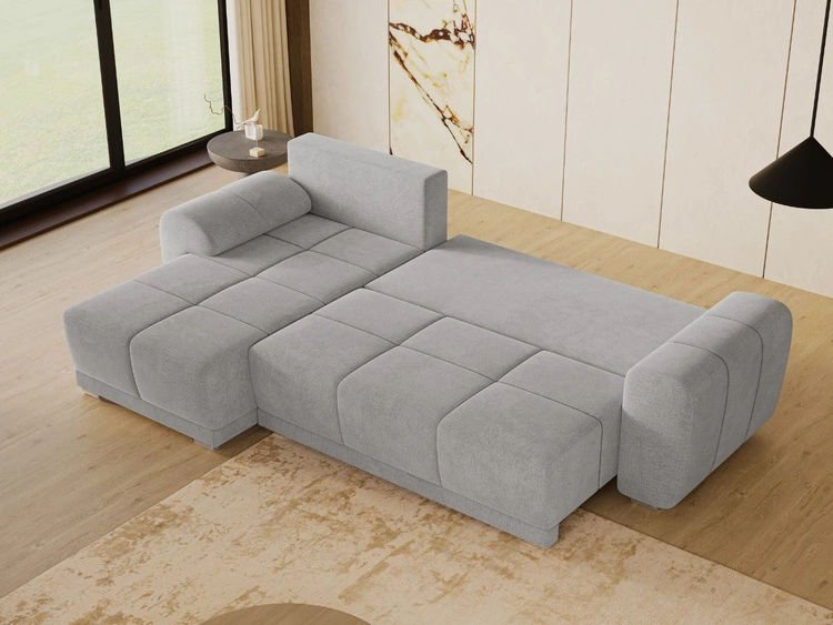 Ecksofa L-Form mit Schlaffunktion und Bettkasten Monti Links Grau