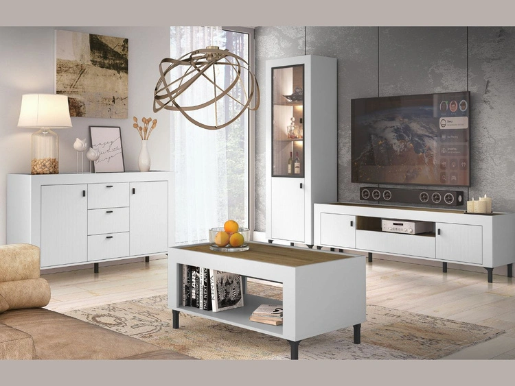 Schmale Standvitrine mit LED-Beleuchtung Messina Weiß