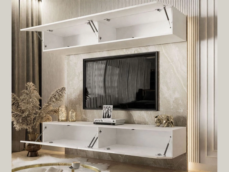 Hängende Wohnwand für das Wohnzimmer Sorelle Weiß Hochglanz