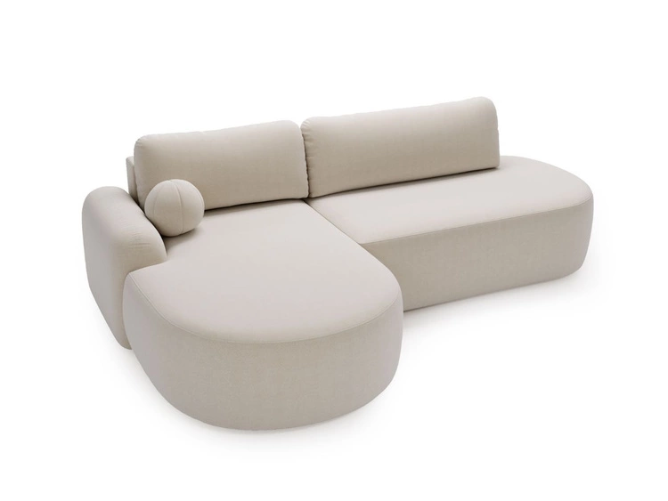 Ecksofa L-Form Links mit Schlaffunktion und Bettkasten Aurio O Creme