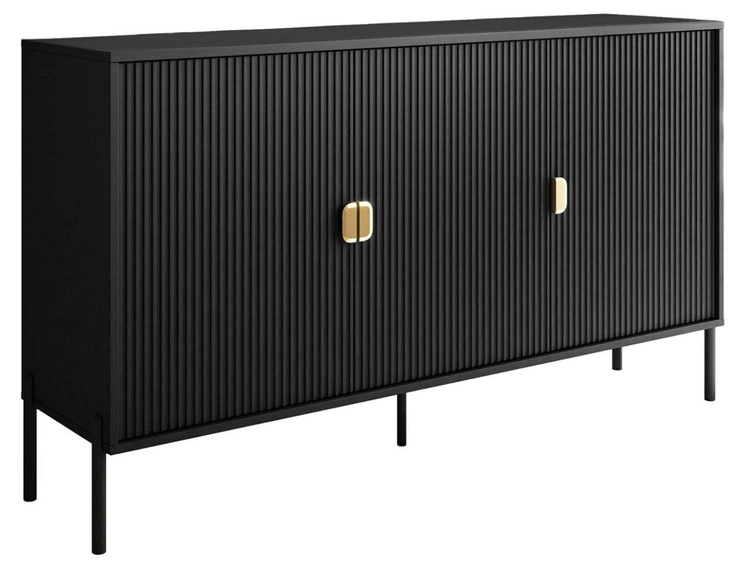 Kommode dreitürig breit mit Goldgriffen Orlean Schwarz Matt