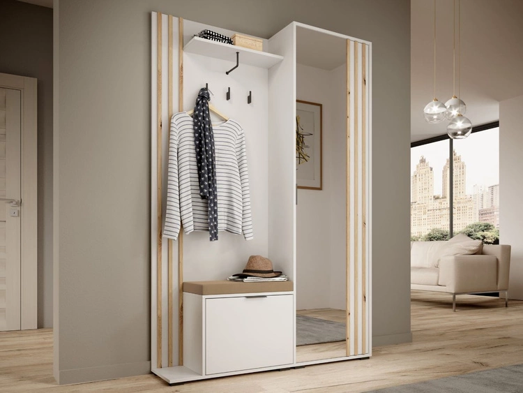 Garderobe mit Spiegel und Kleiderhaken Weiß, Artisan Eiche