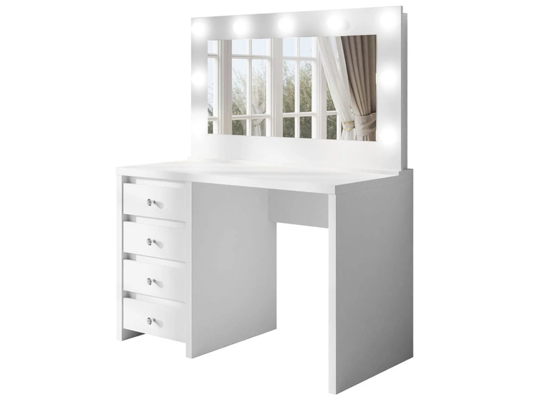 Schminktisch mit Schubladen, Kristallgriffe und LED-Beleuchtung Nesso Weiß Matt
