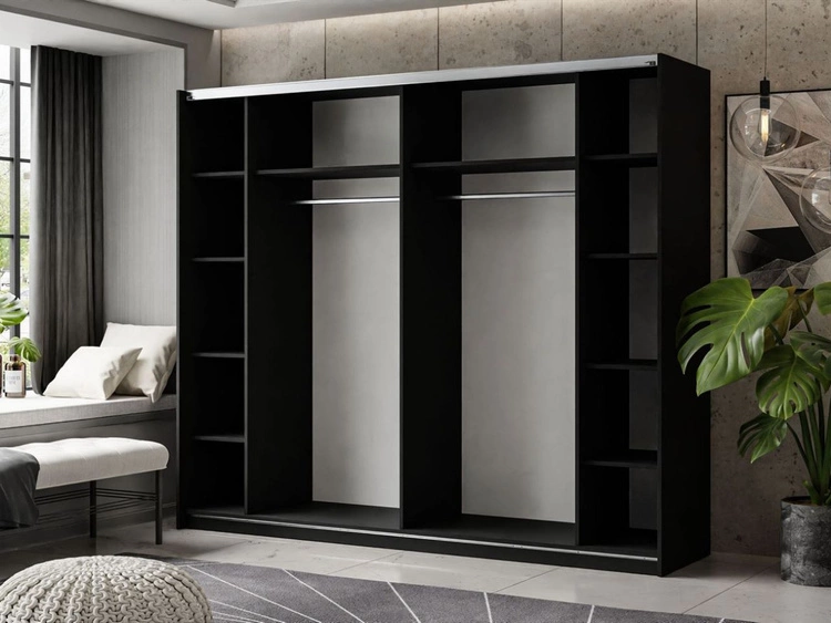 Schwebetürenschrank Zweitüriger 244 cm Nuveo Schwarz Hochglanz