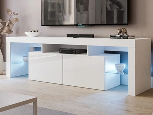 TV-Lowboard mit Türen und Aufsatz 150 cm Nodoo Weiß Hochglanz