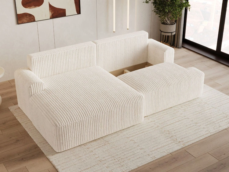 Ecksofa L-Form mit Schlaffunktion und Bettkasten Serene Links Creme