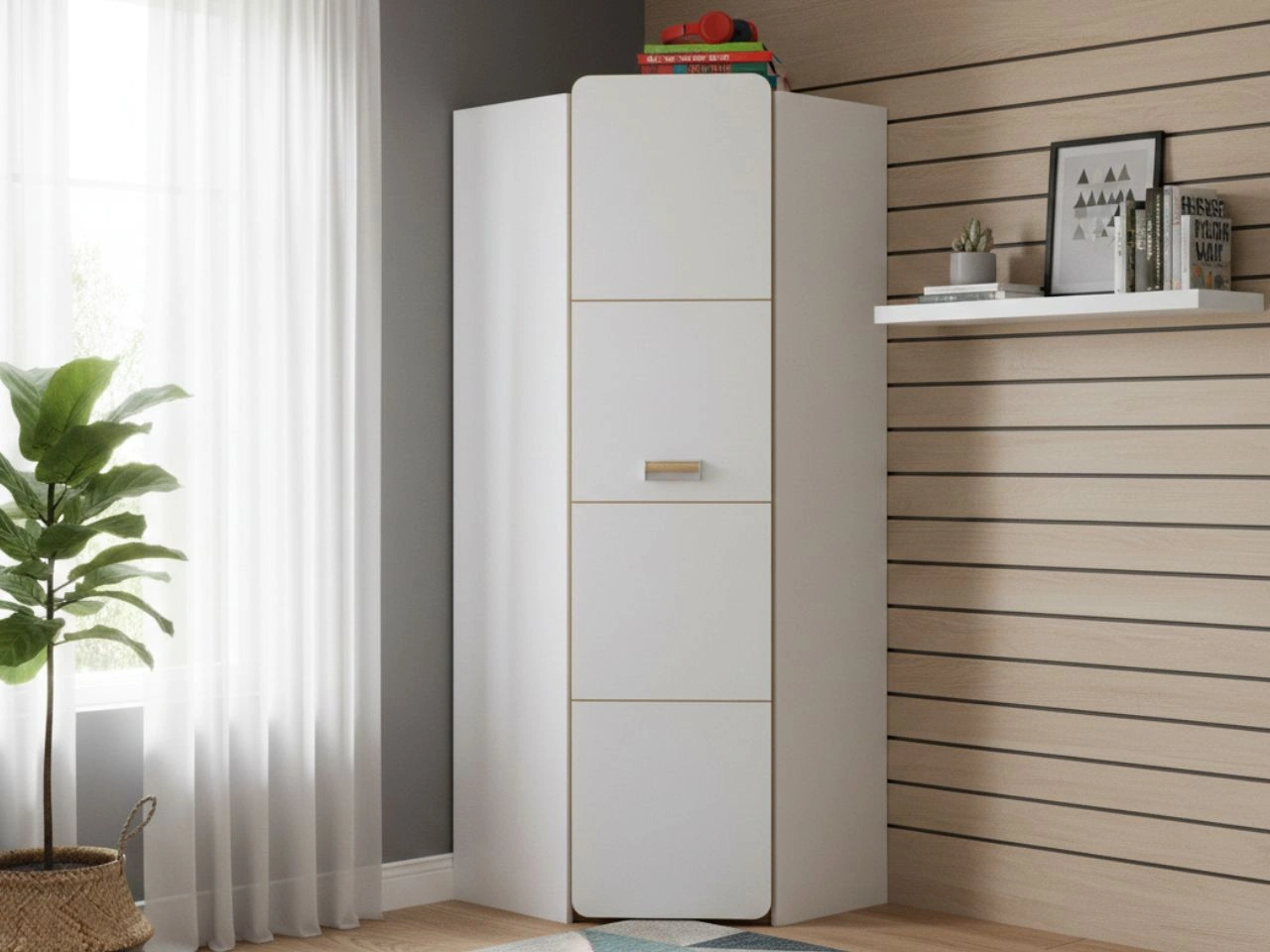 Eckkleiderschrank mit einer Tür für ein Jugendzimmer Lindo Weiß, Nash Eiche