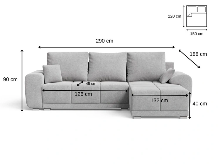 Ecksofa L-Form mit Schlaffunktion und Bettkasten Monti Links Anthrazit