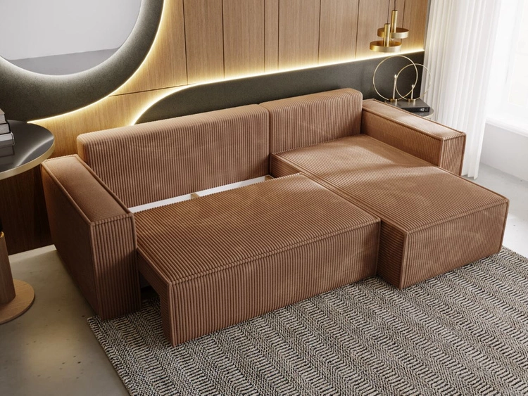 Ecksofa L-Form mit Schlaffunktion und Bettkasten Prato XL Braun