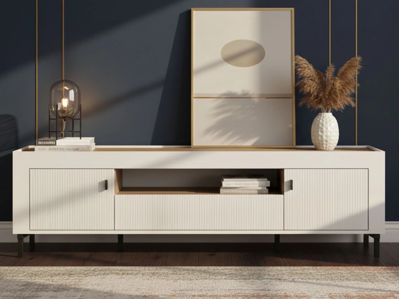 TV-Lowboard mit Schublade und Türen Messina Weiß