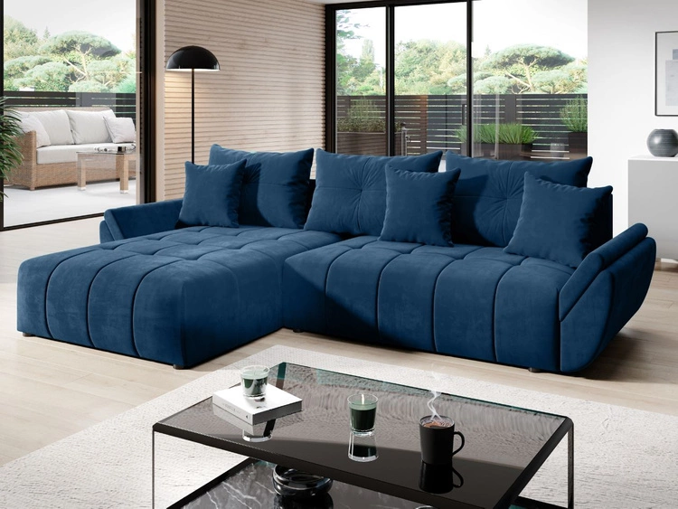 Ecksofa L-Form mit Schlaffunktion und Bettkasten Decor L Dunkelblau