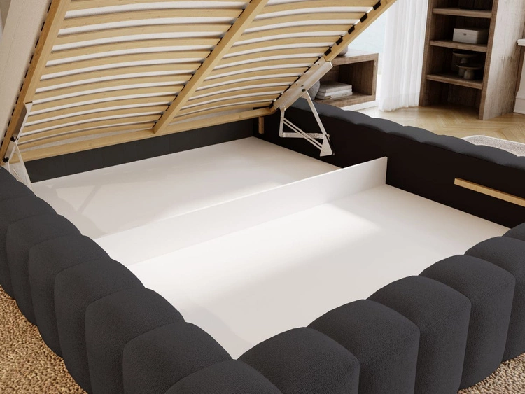 Polsterbett mit Bettkasten und Lattenrost 140x200 Rotto Schwarz