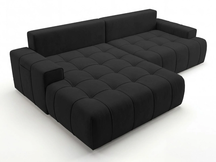 Ecksofa L-Form mit Schlaffunktion und Bettkasten Tulio Links Schwarz