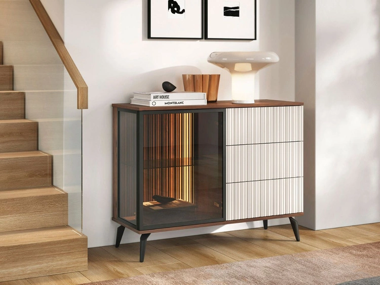 Wohnzimmerset Vinni Dunkler Walnuss Cashmere