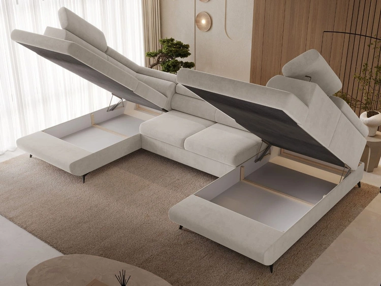 Wohnlandschaft mit Schlaffunktion und Bettkasten Argon Hellbeige
