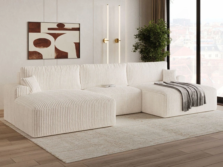 Wohnlandschaft mit Schlaffunktion und Bettkasten Serene Creme