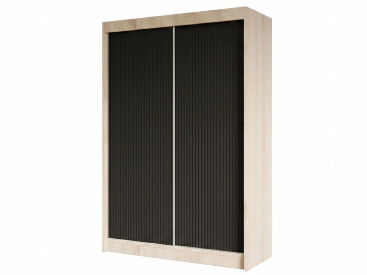 Schiebetürenschrank mit geriffelter Front 150 cm Fano Eiche Sonoma, Schwarz
