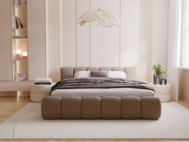 Polsterbett mit Bettkasten und Lattenrost 120x200 Cloud Bouclé-Stoff Braun