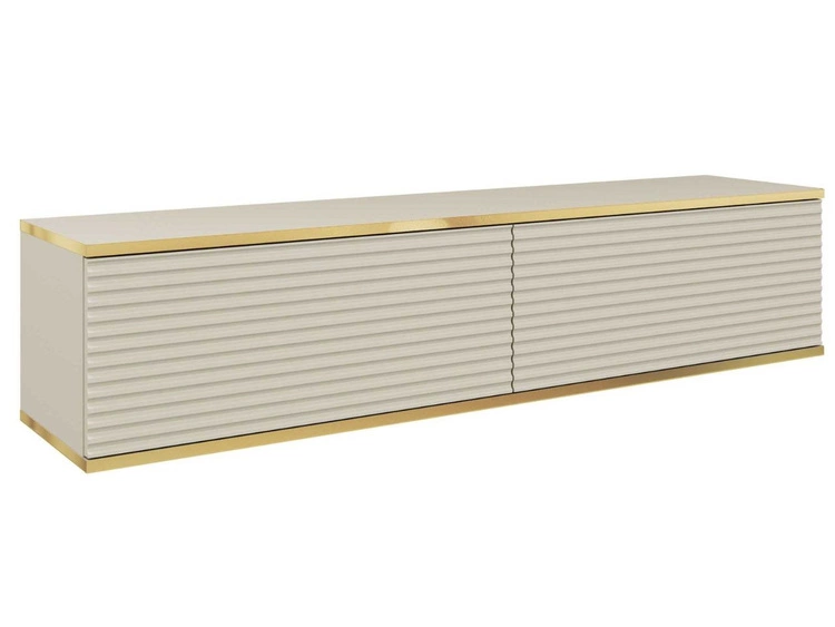 TV-Lowboard Hänge mit Türen 135 cm Diolo Beige mit geriffelter Vorderseite
