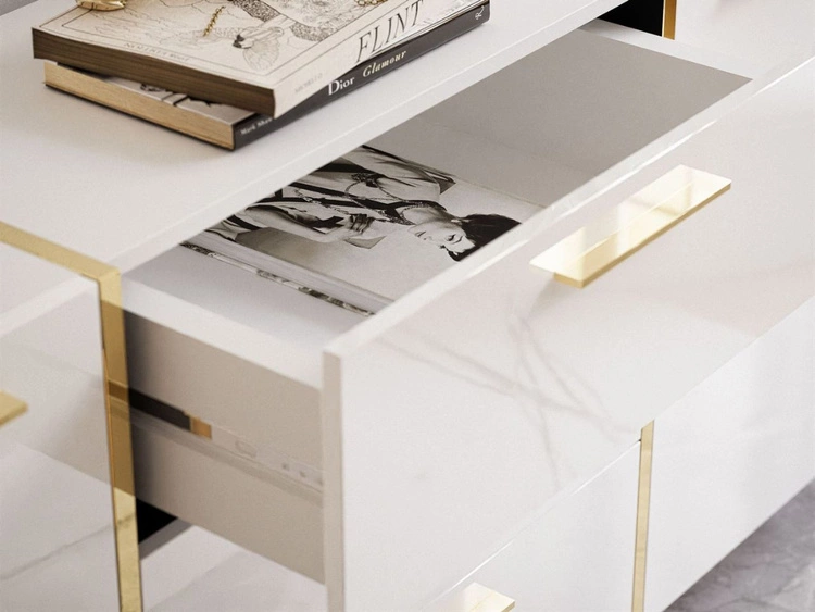 Wohnzimmer-Set mit goldenen Griffen im Glamour-Stil Lunelie Weiß Hochglanz