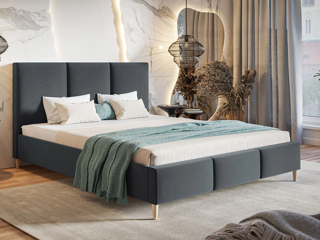 Polsterbett mit Lattenrost 140x200 Trio Dunkelgrau