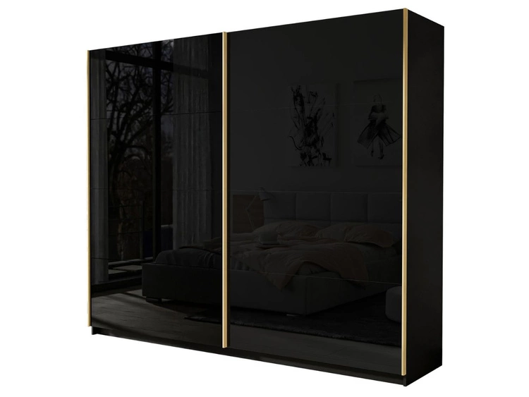 Schwebetürenschrank Zweitüriger 194 cm Noaé Schwarz Hochglanz