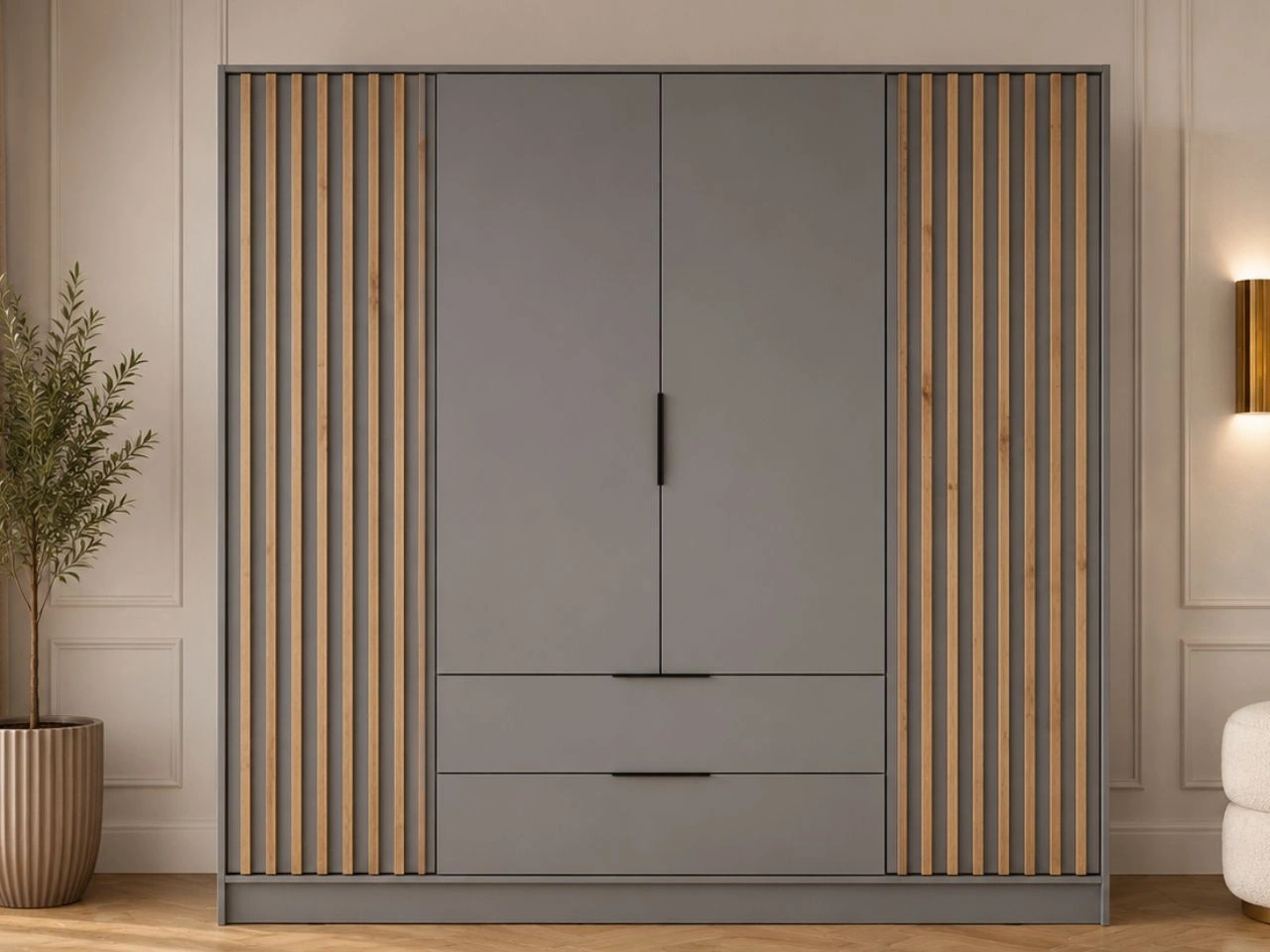 Kleiderschrank 206 cm Macron Grau, Artisan Eiche