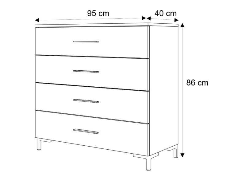 Kommode mit vier Schubladen und LED-Beleuchtung auf Schwarzen Beinen Nuveo Weiß Hochglanz