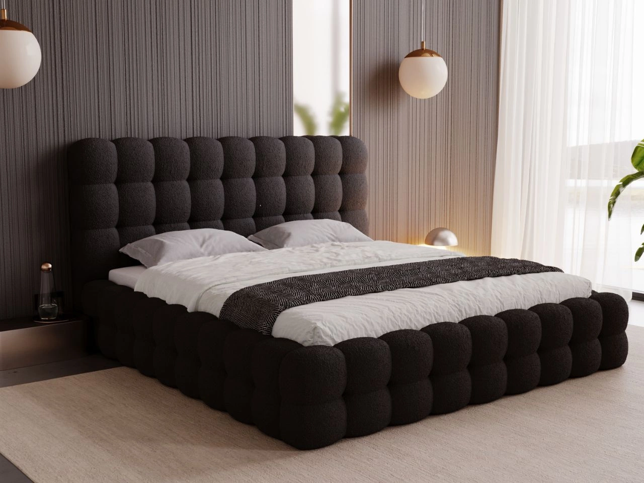 Polsterbett mit Bettkasten und Lattenrost 200x200 Twist Schwarz