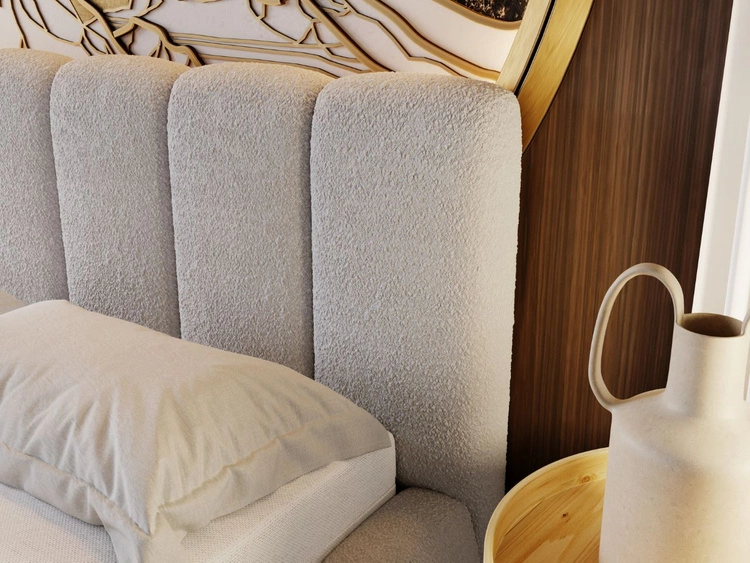 Polsterbett mit Bettkasten und Lattenrost 200x200 Cloud Bouclé-Stoff Hellgrau