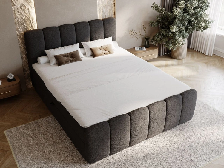 Boxspringbett mit Bettkasten 200x200 Bouclé-Stoff Cloud Schwarz