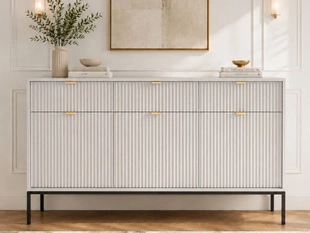 Kommode mit Türen und Schubladen Amber Grau, Schwarz Frame