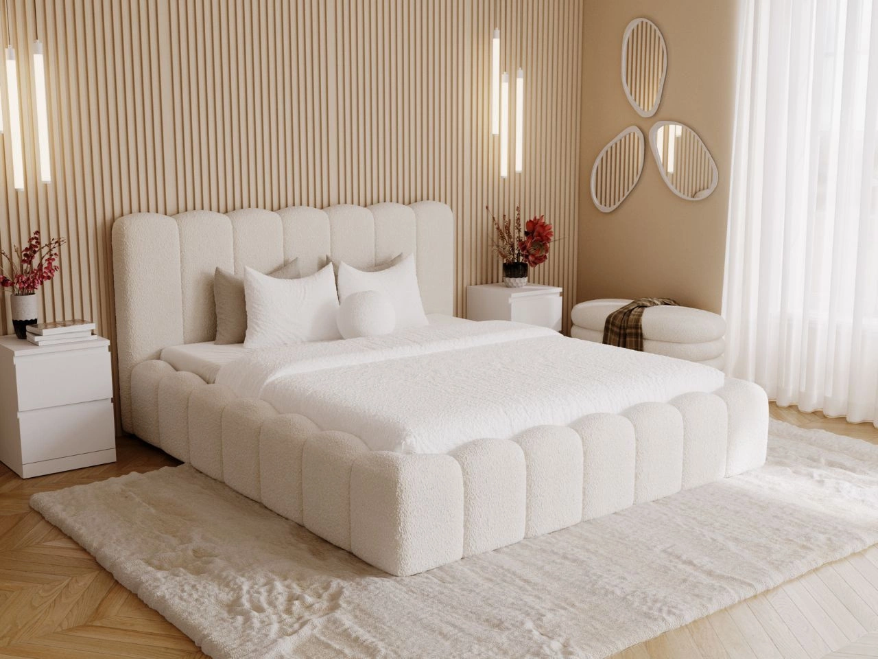 Polsterbett mit Bettkasten und Lattenrost 140x200 Smile Creme